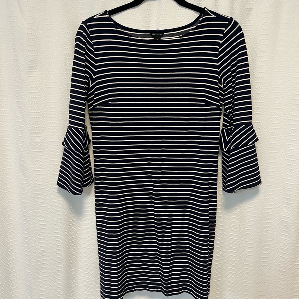 Ann Taylor navy and white Striped Dress